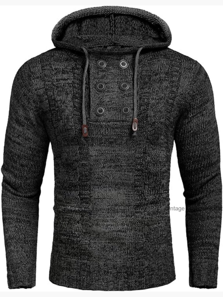 Mens Knit Pullover Hoodie Turtleneck Sweater Slim Fit Long Sleeve Casual